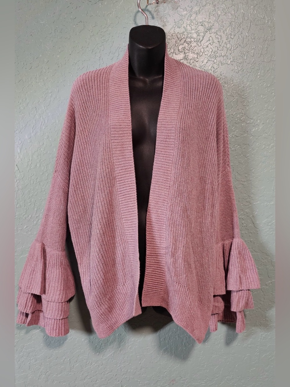 Express Ruffle Sleeve Open Front Cardigan Sweater Mauve Pink XS